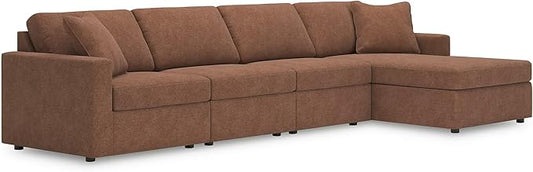 Signature Design by Ashley Modmax Stain Resistant Minimalist Modular Anti Sag Right-Arm Facing 4-Piece Sectional with Chaise, Loose Reversible Cushions and 2 Accent Pillows, Orange