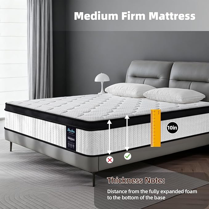 Twin Mattress 10 Inch Medium Firm Hybrid Mattress Twin Size Memory Foam Pocket Steel Springs Matress in a Box for All Sleep Positions Motion Isolation Ensure Comfortable Sleep (White, Twin 10 INCH)