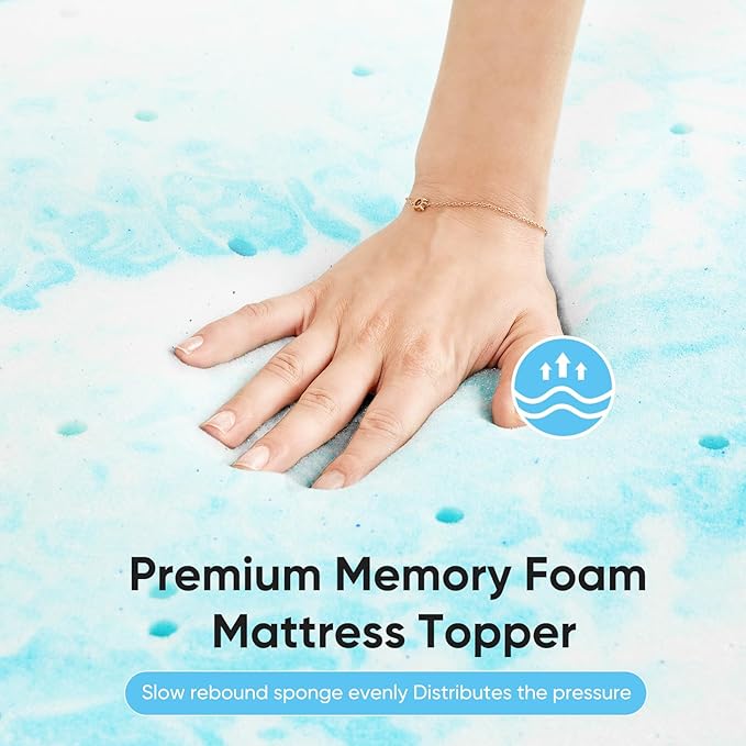 OLIXIS Gel Memory Foam Mattress Topper, King 2 Inch, Cooling Gel Infused Soft Comfy Breathable, Pressure-Relieving, CertiPUR-US Certified