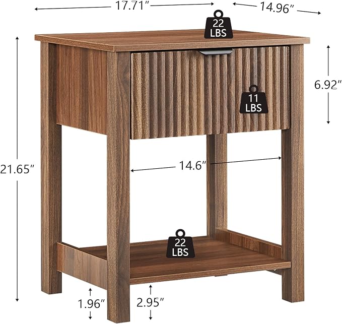 Mid Century Modern Night Stand with Drawer, Farmhouse Nightstand for Bedroom, Small End Table with Storage, Living Room/Bed Side Table for Small Spaces, Fluted Nightstand Set of 2 - Image 2