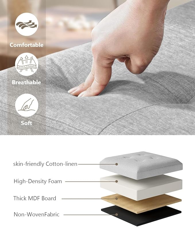 OS MOTOR Folding Storage Ottoman Bench, Multi-Functional Ottoman Foot Rest, End of Bed Bench, Storage Chest for Living Room, Bedroom, Hallway, Entryway, Holds Up to 600 lbs (Light Gray, 43 Inches) - Image 7