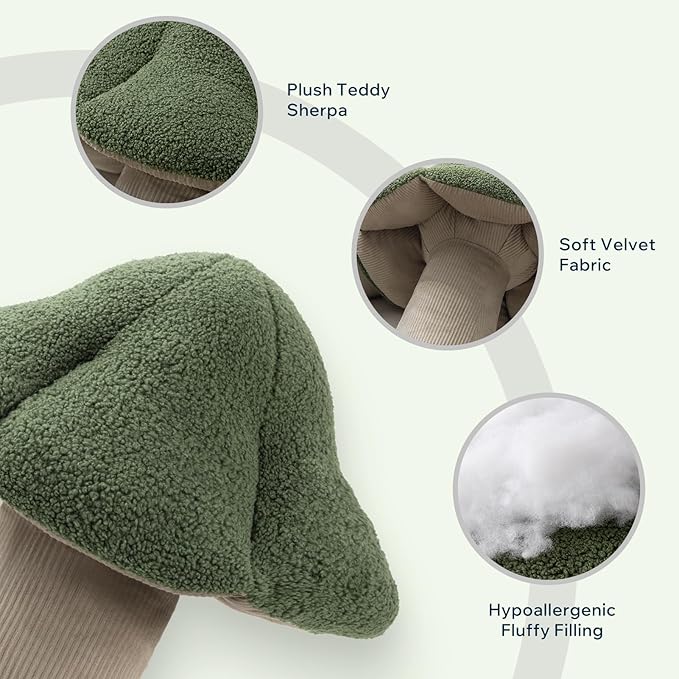 Phantoscope Mushroom Shaped Throw Pillow, Teddy Fleece Soft Mushroom Decorative Pillows Cute 3D Shaped Cushion for Couch Sofa Bed Chair, Light Green,13 x 12 inches