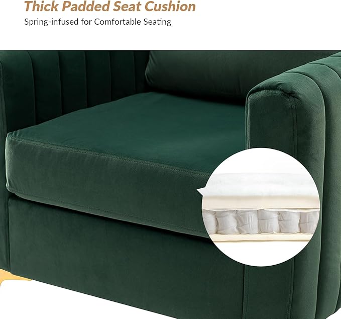 HULALA HOME Velvet Accent Club Chairs Set of 2, Modern Velvet Armchair Upholstered Accent Club Chairs Sofa Chairs with Gold Metal Legs Mid-Century Barrel Leisure Comfy Reading Armchair, Green
