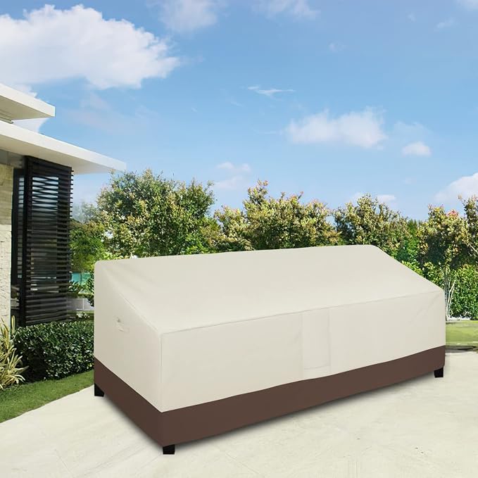 Easy-Going Waterproof Outdoor Couch Cover, Heavy Duty 3-Seater Patio Sofa Cover, Winchdproof Outdoor Furniture Cover with Air Vent (104Wx40Dx33H inch, Beige/Dark Brown) - Image 2
