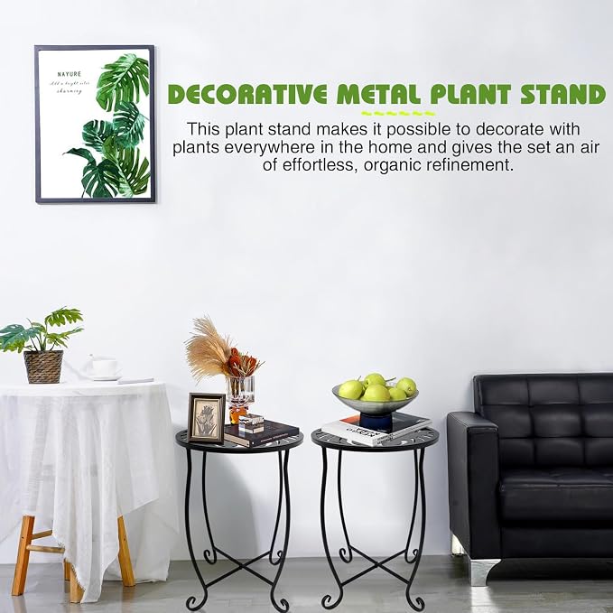 Small Side Tables for Small Space, 2 Pack Metal Outdoor Indoor Side Table, Weather Resistant Mini Metal Round Side Table Pool Chair Side Table for Patio Yard Porch Balcony Garden Bedside, Black - Image 3
