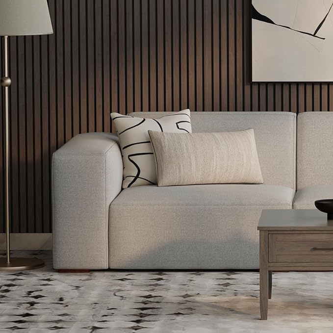 SIMPLIHOME Rex Left-Arm Sofa Module in 100% Recycled Polyester Tightly Woven Performance Fabric, Pale Grey, 44-inches Wide, Handcrafted Modern-Style Left-Arm Accent Chair for Living Room