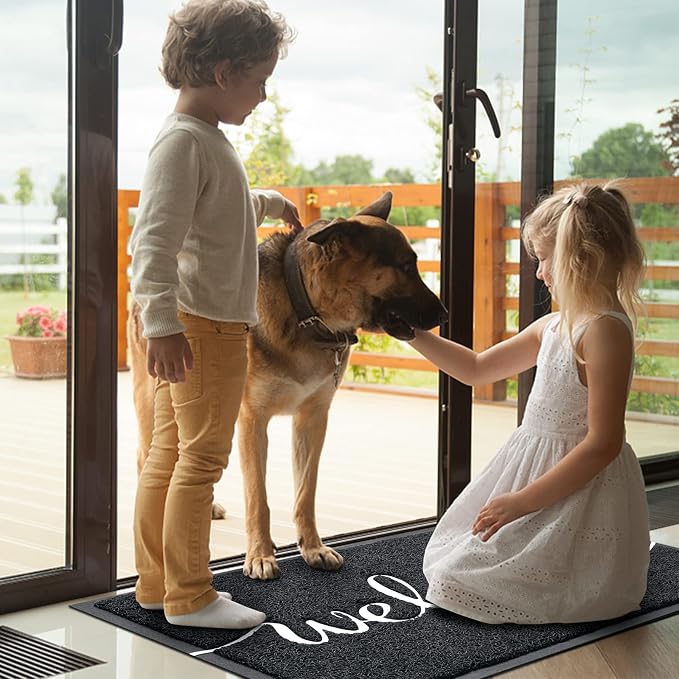 BeneathYourFeet Door Mat, Welcome Mat Low Profile Floor Mat Front Doormat Indoor and Outdoor Doormat Non Slip Rugs for Entryway, Patio, High Traffic Areas (32"x20", Black-Welcome) - Image 2