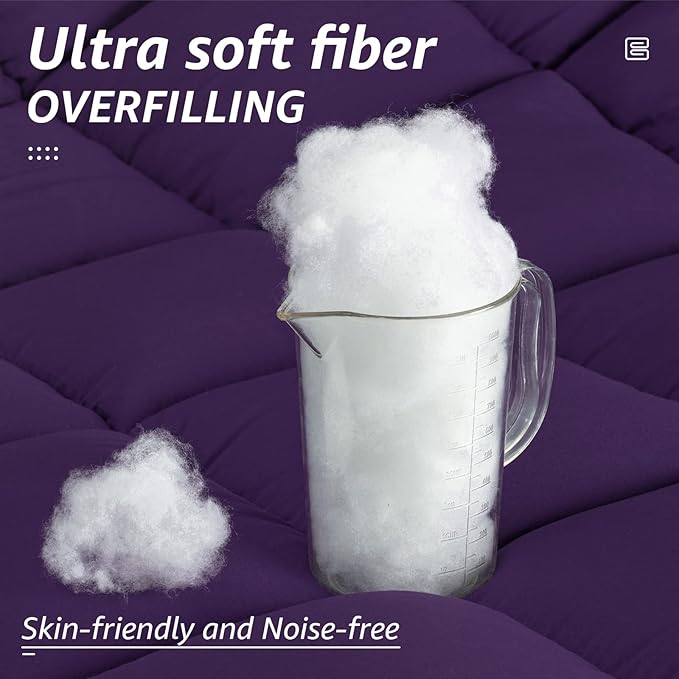HYLEORY All Season California King Size Bed Comforter - Cooling Down Alternative Quilted Duvet Insert with Corner Tabs - Winter Warm - Machine Washable - Purple