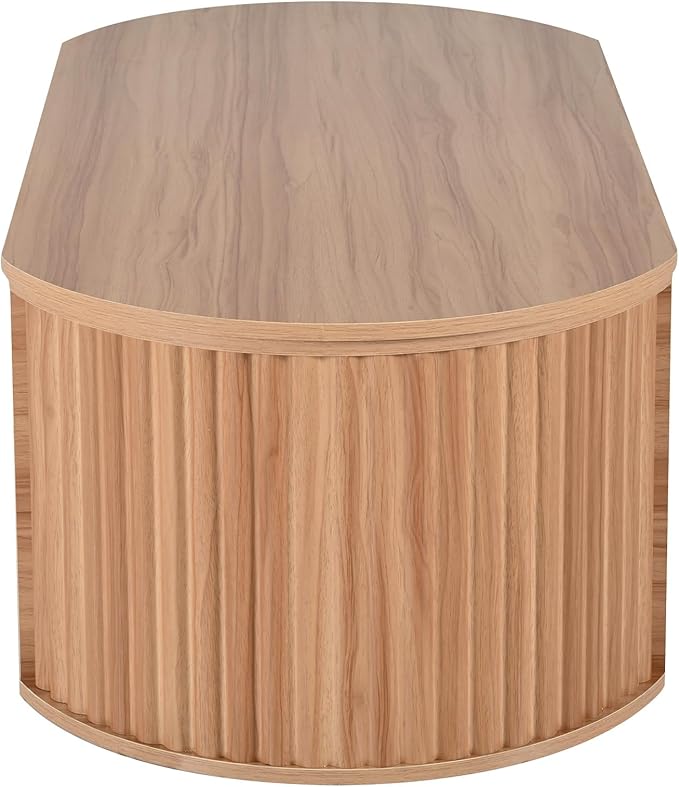 Lift Top Coffee Table with Storage Hidden Compartment, Partially Assembled Wooden Fluted Center Table, 47.2" Modern Oval Smart Lift Tabletop for Home Living Room Office-Natural