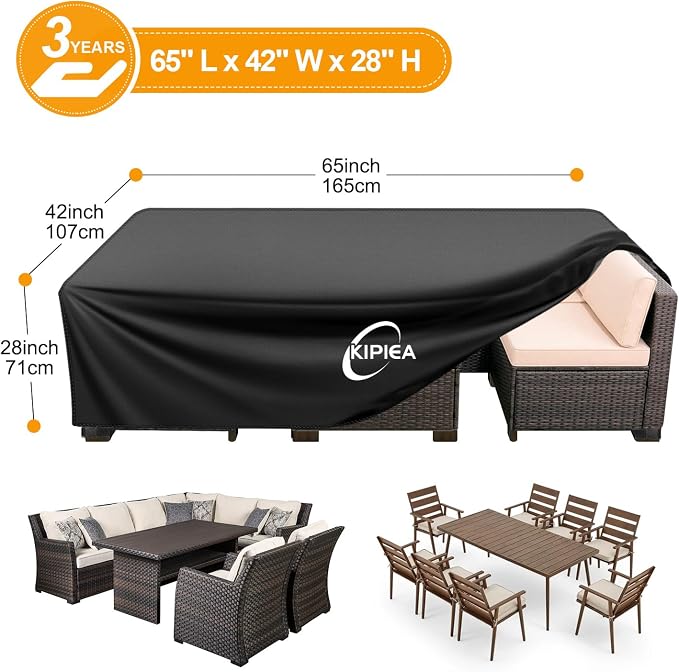Kipiea Patio Furniture Covers Waterproof Winter, Heavy-Duty Outdoor Furniture Set Covers for Table Chairs, Anti-UV, No Tears or Fading (65" L x 42" W x 28" H) - Image 2