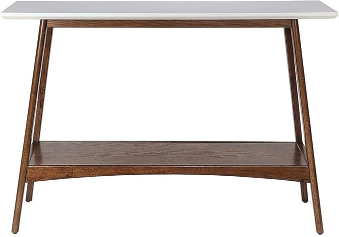Madison Park Parker Console Tables-Solid Wood, Two-Tone Finish with Lower Storage Shelf Modern Mid-Century Accent Living Room Furniture, Medium, Off-White/Pecan