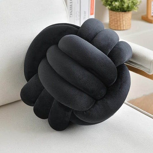 LUSJNGE Decorative Throw Knot Pillow Ball for Home Chair Sofa Aesthetic Round Velvet Knotted Pillow Cushion (Black, 8 inches)