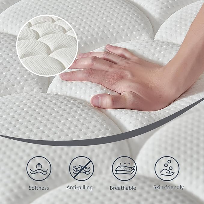 Twin Mattress, 10 Inch Twin Hybrid Mattress in a Box, Pocket Innerspring Mattresses for Motion Isolation, Pressure Relief and Edge Support, Medium Firm Feel