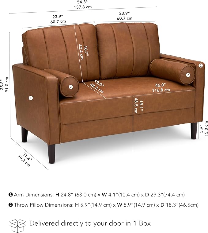 Bush Home 54-inch Loveseat, Living Room Furniture, Max Collection, Buffed Camel Vegan Leather