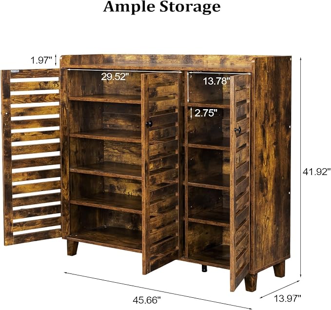 VINGLI Large Shoe Cabinet with 3 Doors 6-Tier Ultra Wide Shoe Cabinet Storage for Entryway 30 Pairs Tall Shoe Organizer Cabinet Wooden Farmhouse Shoe Rack Cabinet Rustic Brown - Image 2