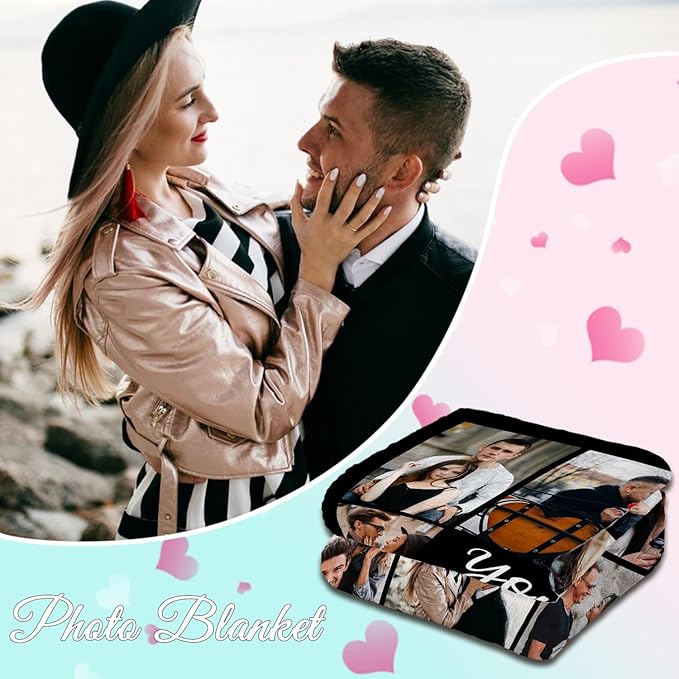 ROMANDY Ships Next Day Custom Blanket with Picture Customized Banket Personalized Throw Blankets Customizable Photo Blankets Customize Gifts for Mom Dad Girlfriend Boyfriend Wife Husband Her Him