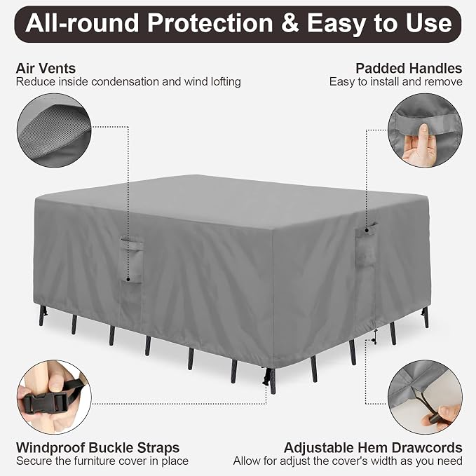 PureFit Patio Furniture Covers, Outdoor Table Furniture Cover Waterproof, Patio Sectional Couch Set Cover for Deck, Lawn and Backyard, UV Resistant, 126"L x 126"W x 32"H, Gray - Image 5