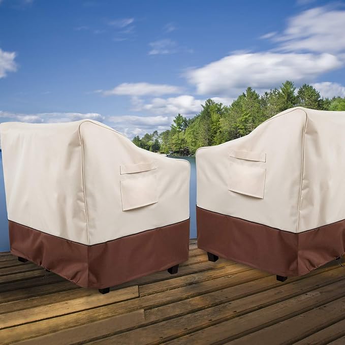 2Pack Waterproof Patio Chair Covers-600D Oxford Heavy Duty Outdoor Furniture Cover, UV & Wind Resistant Deep Seat Chair Protector for All Seasons (Beige/Brown, 33" W x 34" D x 31" H) - Image 8