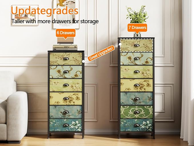 Furnulem Tall Dresser for Bedroom with 7 Fabric Drawers, Vintage Dressers & Chest of Drawers, Vertical Storage Tower Organizer Unit Retro Bedside Furniture in Closet,Living Room,Nusery,Dorm,Entryway - Image 7