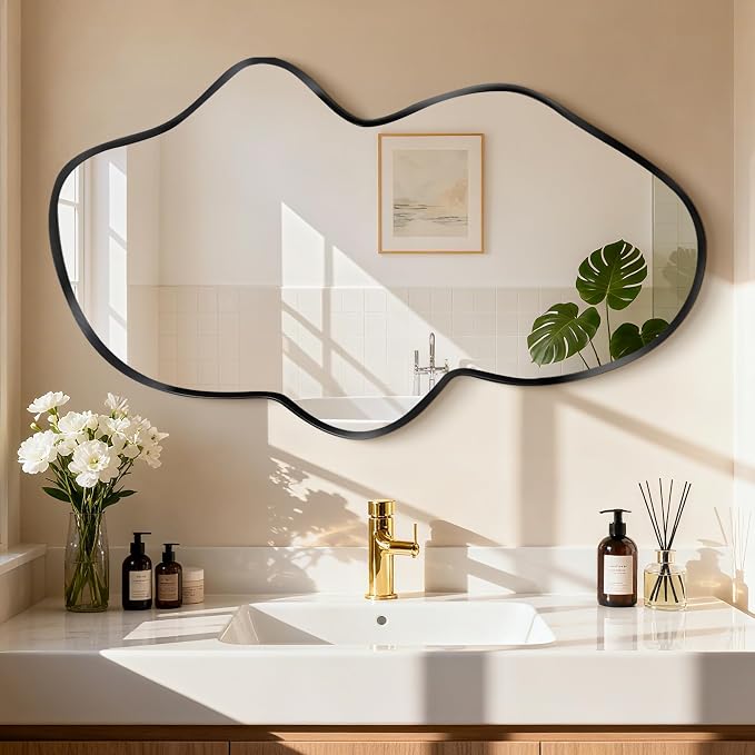 Irregular Wall Mirror, Black Bathroom Wavy Abstract Mirror for Over Sink, Decorative Cloud-Shaped Wall Mirror, Stylish Shatter-Proof HD Mirror for Bedroom, Entryway (26"x43", L, 2 Pack) - Image 8