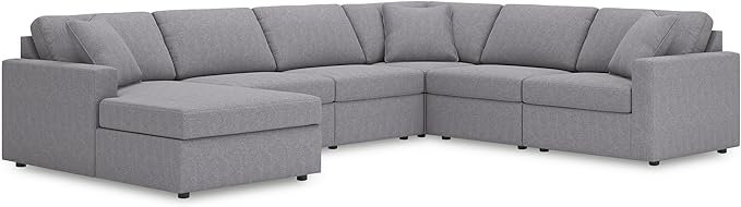 Signature Design by Ashley Contemporary Modmax Stain Resistant U-Shape Right-Arm Facing 6-Piece Sectional with Chaise and Reversible Cushion, Gray