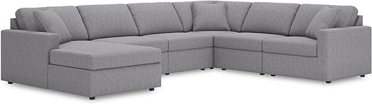 Signature Design by Ashley Contemporary Modmax Stain Resistant U-Shape Right-Arm Facing 6-Piece Sectional with Chaise and Reversible Cushion, Gray