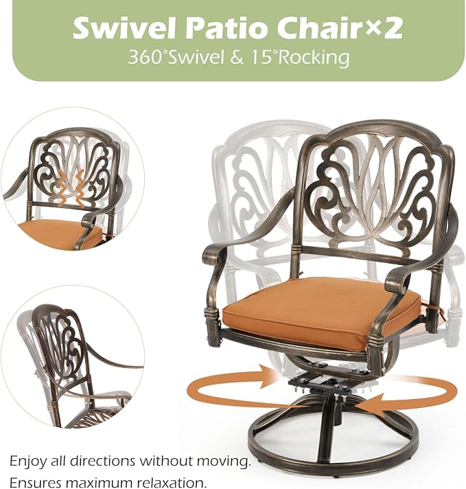[Hi-End]9-Piece Outdoor Dining Set All Aluminum Patio Table and Chairs Set with 2 Swivel Chair & 6 Patio Chair Outdoor Dining Table Set for 8 Include 86.6’’ Rectangular Patio Table with Umbrella Hole - Image 3