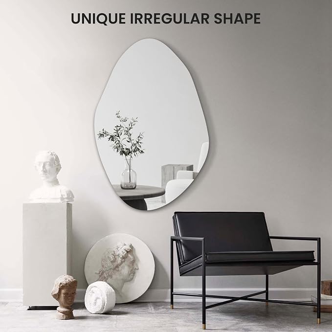 TRAHOME Irregular Asymmetrical Wall Mirror for Living Room Bathroom Entryway, Modern Decorative Mirror Hanging (Hook Style, 36'' x 24'') - Image 5