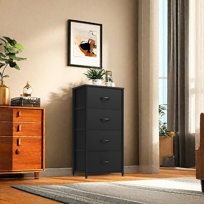 DWVO Storage Tower with 4 Drawers - Fabric Dresser, Organizer Unit, Living Room, Closets - Sturdy Steel Frame, Easy Pull Fabric Bins & Wooden Top - Image 2