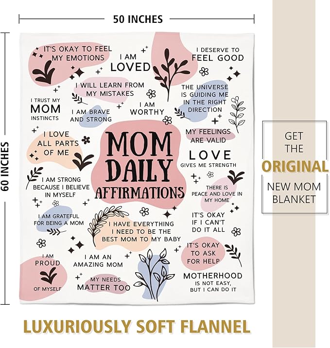 BaubleDazz First Mothers Day New Mom Gifts Blanket, Mama Daily Affirmations, Postpartum Pregnancy Gift for First Time Moms, Mommy to Be, Mama, New Mom Essentials, Birthday Gifts for Moms(50" x 60")