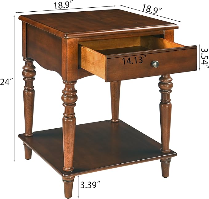 Living Room Table Set-One Rectangular Coffee Table and Two Square End Tables with Storage Drawer, Elegant Vintage Sofa Center Table with Wood Carved legs, No-Tools Assembly, Caramel Brown KFZ-BZ-C008