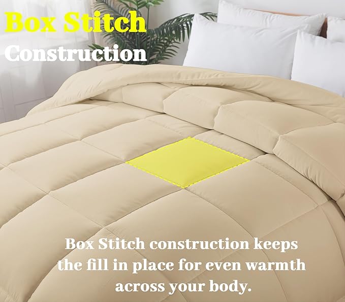 BedTreat Down Alternative Comforter Twin Duvet Insert with Corner Tabs, All Season Quilted Bed Comforter Box-Stitched Twin Comforter Beige，Machine Washable Microfiber Bedding