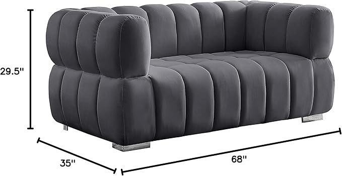 Meridian Furniture 670Grey-L Gwen Collection Modern | Contemporary Velvet Upholstered Loveseat with Deep Biscuit Tufting