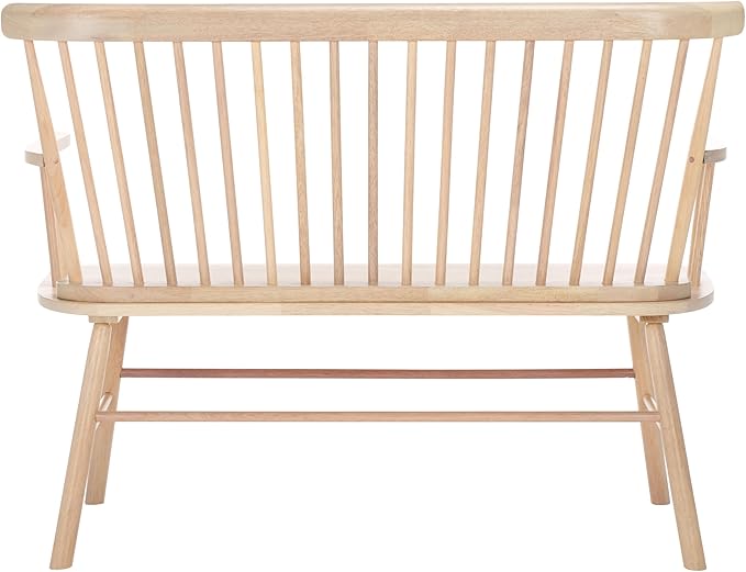 SAFAVIEH Home Collection Addison Farmhouse White Wash Solid Wood Windsor Spindle Loveseat Bench