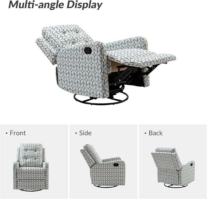 HULALA Home Recliner Chair Set of 2, Modern Printed Fabric for Living Room, Rocker Recliner Sofa Comfy Armchair 360 Degree Swivel, Nursery Rocking Chairs with Adjustable Backrest & Footrest/Ivory