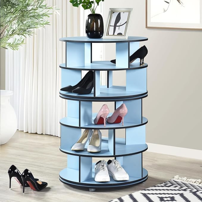 Kings Brand Furniture - 5-Tier Rotating Shoe Rack, 360° Revolving Lazy Susan Spinning Shoe Rack Tower Storage Organizer for Closet Entryway Bedroom Hallway, Blue by KingsBrandFurniture