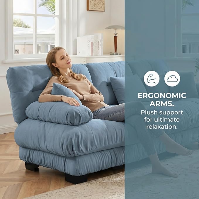 133.8" U-Shaped Cloud Couch, Oversized Modular Sectional Sofa, Deep Seat Cloud Boneless Couch, 3-Seat Modular Sectional Sofa with 2 Ottoman or Living Room,Bedroom and Apartment, Blue