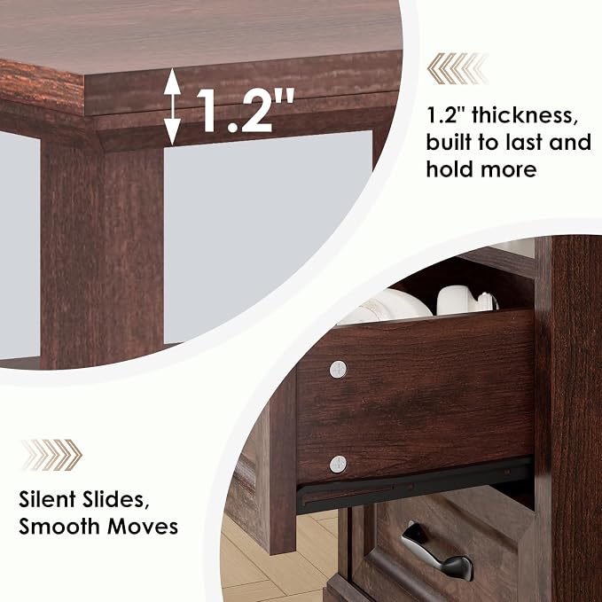 HOMMPA 18'' Farmhouse Nightstand with Charging Station, Bedside Tables with Open Shelf, 2 Drawers End Table Dresser Side Table, Wood Night Stand for Bedroom, Maroon Brown - Image 4