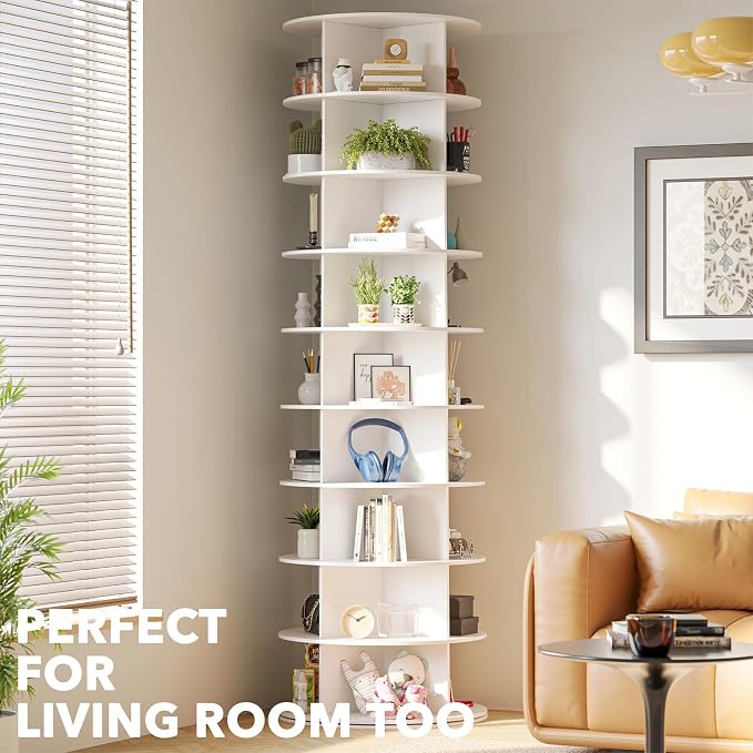 SpaceAid 9 Tier Rotating Shoe Rack Tower, Spinning Shoe Display Lazy Susan, Revolving 360 Shoe Rack Storage Round Carousel, Vertical Handbag Rotate Shoes Closet Organization (9-Tier White) - Image 6