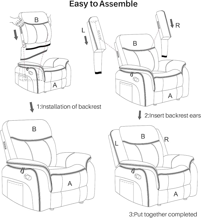 Massage Recliner Chair with Heat, Faux Leather Recliner Chairs for Adults, 39" Wide Manual Reclining Ergonomic Lounge Chair, Overstuffed Wall Hugger Recliners for Living Room, Grey