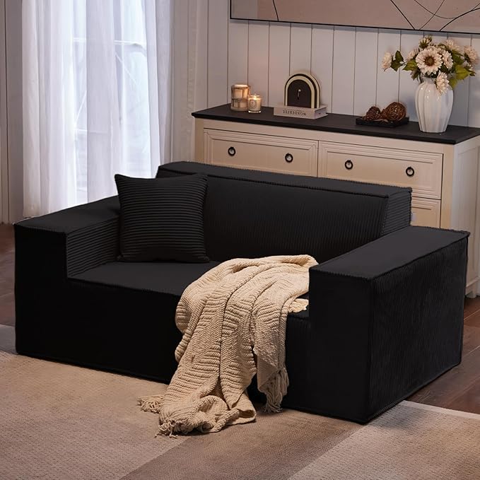 Corduroy Cloud Couch with Pillow, Premium Memory Foam, No Assembly Required, Deep Seat Sofa in Box, Space-Saving Chair for Home, Living Room, Bedroom, Apartment, Office, Loveseat, Dark Gray