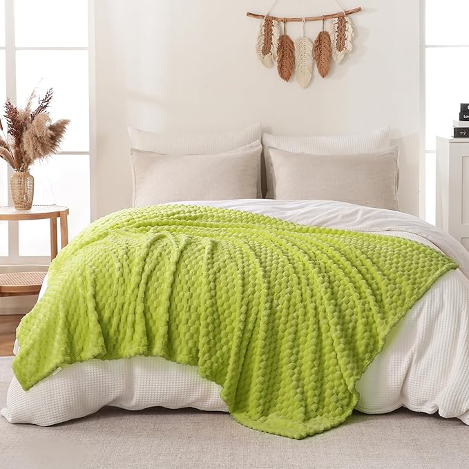 Bnuitland Fruit Green Flannel Throw Blanket (50X70 inches), 300 GSM Fleece Cozy Warm Soft Home Decor Lightweight Bed Sofa Blanket for Adults, Suitable for All Seasons.