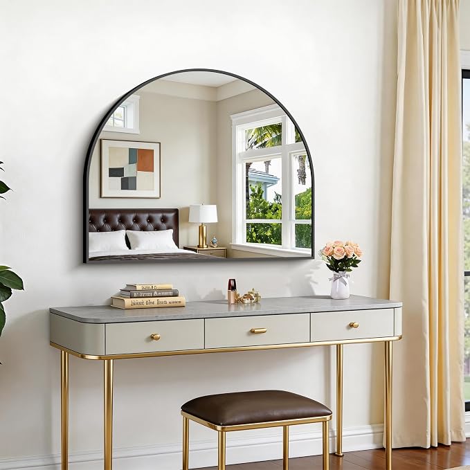 CIRCUMI Arched Wall Mirror 36"x30", Black Metal Frame with Tempered Glass, Large Decorative Mirror for Entryway Table, Mantel, Living Room, Over Sink, Shatterproof & Crystal Clear Black Arched Mirror - Image 7