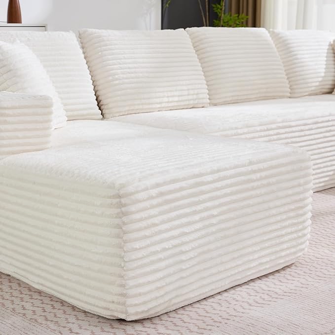 Boneless Couch U Shaped Sectional 130'' Modern Modular Cloud Couch with 2 Chaise Lounge, 4-Seat Corduroy Deep Seat Sofa with Pillows for Living Room