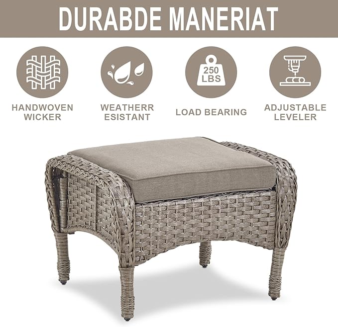 Belord Patio Furniture Set with Fire Pit Table - 8 Piece Outdoor Wicker Furniture Set with 43" 50000 BTU Propane Fire Pit and Rocking Chairs Patio Conversation Set for Patio Outside Backyard Grey