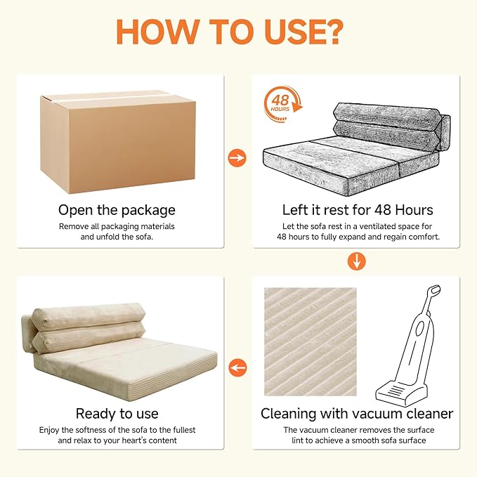 Convertible Sofa Bed, Folding Sofa Bed Couch, Pallout Floor Couch, Convertible Futon Chair Beds, Floor Teddy Sofa, Mini Couch for Bedroom, Love Seat Sleeper Beds(Beige White,51.1"×53.9"×23.6")