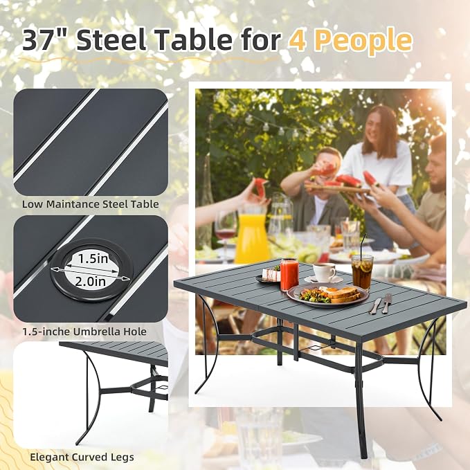 BUPPLEE Patio Dining Set for 6, 6 Piece Patio Swivel Chairs with 1 Piece Large Mental Rectangular Dining Table for Backyard Front Porch Pool Deck,Gray - Image 6