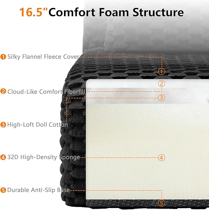 114" U-Shaped Compressed Sectional Cloud Sofa, Flannel Upholstered Modular Deep Seat Sofa with 5 Pieces, Symmetrical Boneless Foam Modular Cloud Couches for Living Room