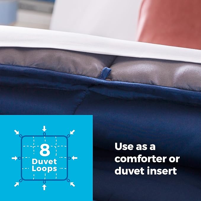 Linenspa Reversible Down Alternative Comforter and Duvet Insert, Oversized King – All-Season Comforter with Box Stitch and 8 Duvet Loops – Bedding for Kids, Teens, and Adults – Navy / Graphite