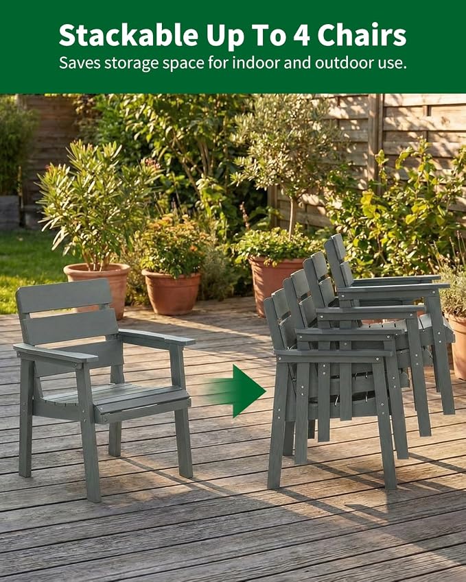 Outdoor Patio Dining Chair Set of 2, All-Weather Patio Chairs with Armrests, Ergonomic Design, Ideal for Garden, Poolside, Backyard, Deck, Dark Gray - Image 5